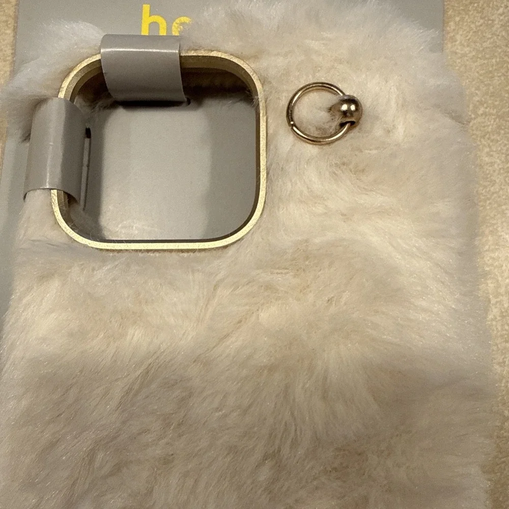 Heyday Faux Fur Phone Case for‎ iPhone 16 Pro Max, Soft Plush Cover, Cream Color